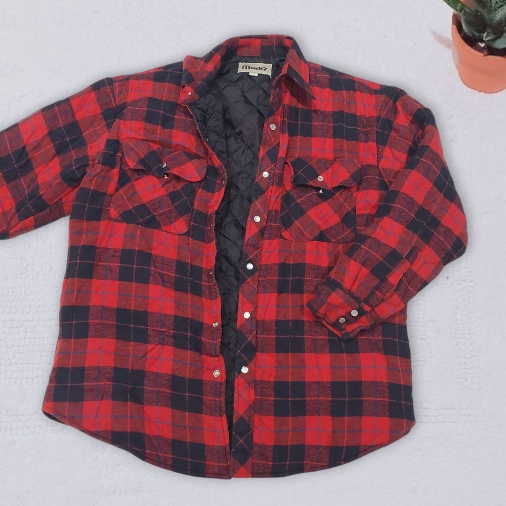 MARK'S Trendy Thick Cozy Red Quilted Shirt Jacket